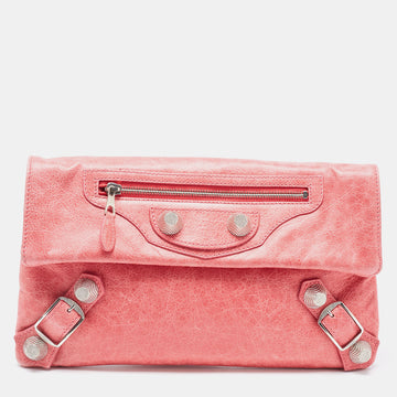 BALENCIAGA Pink Leather GSH Classic Envelope Clutch