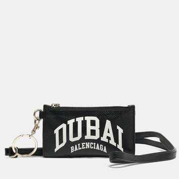 BALENCIAGA Black/White Leather Dubai Zip Card Holder with Strap
