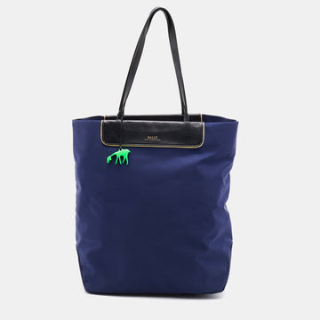 BALLY Navy Blue/Black Nylon and Leather Shopper Tote