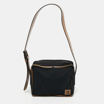 BALLY Dark Blue/Beige Nylon and Leather Shoulder Bag