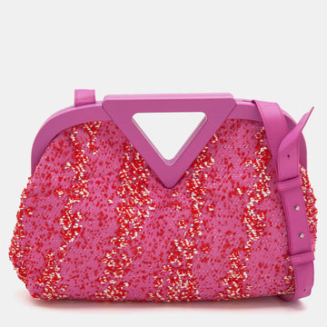 Bottega Veneta Pink Boucle Tweed Point Shoulder Bag