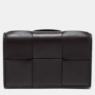 Bottega Veneta Dark Brown Intrecciato Leather Wallet