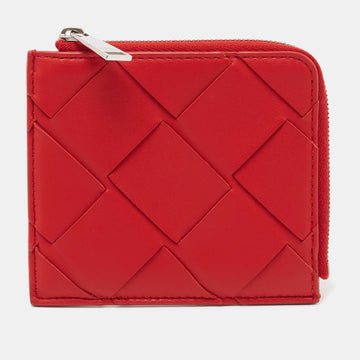 Bottega Veneta Red Intrecciato Leather Half Zip Wallet