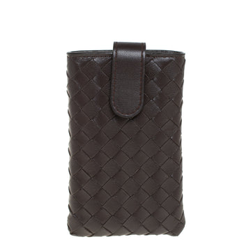 BOTTEGA VENETA Brown Intrecciato Leather Phone Case