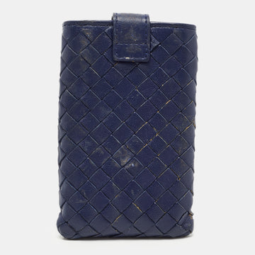 BOTTEGA VENETA Dark Blue Intrecciato Leather Phone Case