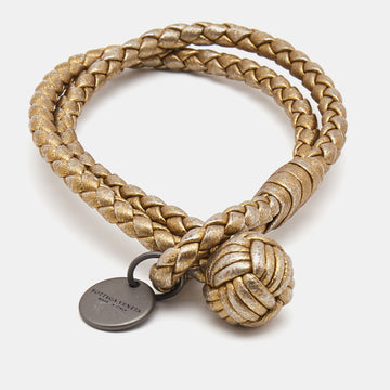 BOTTEGA VENETA Gold Leather Intrecciato Bracelet