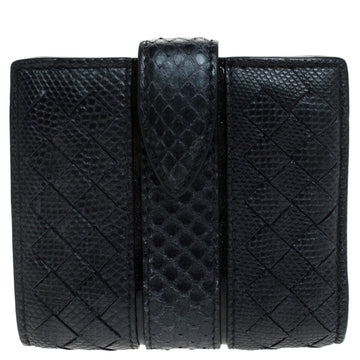 Bottega Veneta Navy Blue Intrecciato Leather Compact Wallet