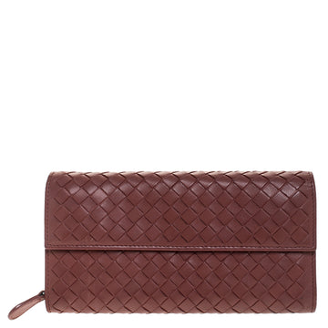 Bottega Veneta Maroon Intrecciato Leather Continental Flap Wallet