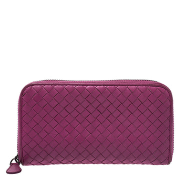 Bottega Veneta Fuchsia Intrecciato Leather Zip Around Wallet