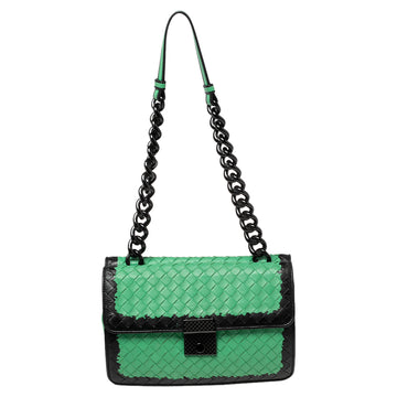 Bottega Veneta Green Leather Double Flap Shoulder Bag