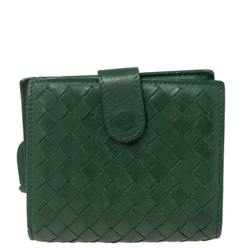 Bottega Veneta Green Intrecciato Leather French Compact Wallet