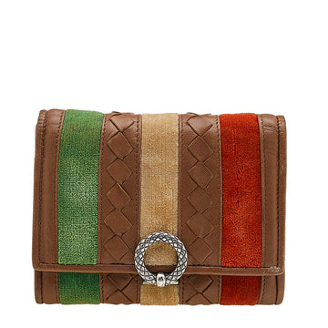 Bottega Veneta Multicolor Intrecciato Leather And Velvet Trifold Wallet