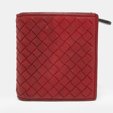 Bottega Veneta Red Intrecciato Leather Flap Compact Wallet