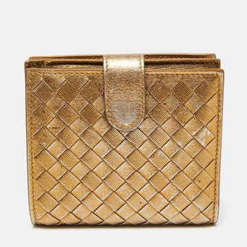 Bottega Veneta Gold Intrecciato Leather French Wallet