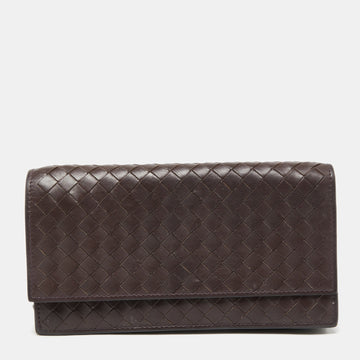 Bottega Veneta Choco Brown Intrecciato Leather Flap Continental Wallet
