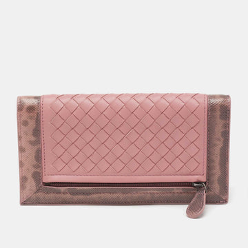 Bottega Veneta Pink Intrecciato Leather and Karung Trim Continental Wallet