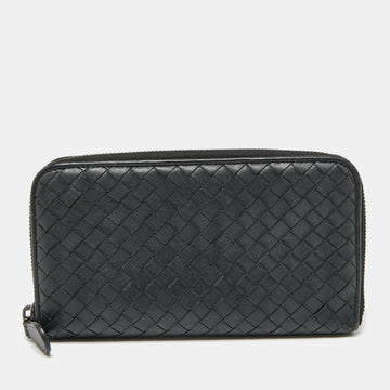 Bottega Veneta Black Intrecciato Leather Zip Around Wallet