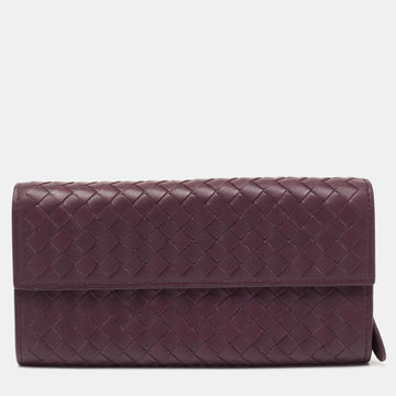Bottega Veneta Burgundy Intrecciato Leather Continental Flap Wallet