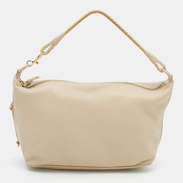 Bottega Veneta Light Beige Leather Intrecciato Handle Hobo