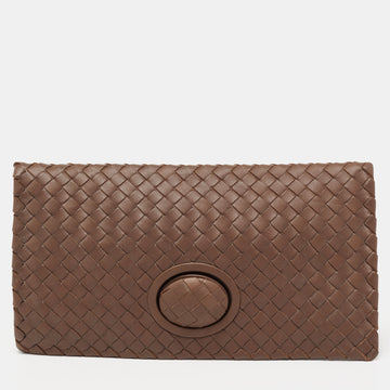 Bottega Veneta Brown Intrecciato Leather Twist Lock Clutch