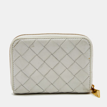 Bottega Veneta Off White Intrecciato Leather Zip Coin Purse