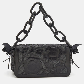 Bottega Veneta Black Intrecciato Leather Limited Edition 097/150 Floral Applique Sienna Bag