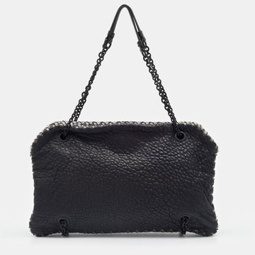 Bottega Veneta Black Textured Leather Chain Shoulder Bag