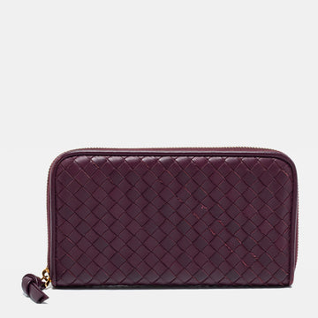 Bottega Veneta Burgundy Intrecciato Leather Zip Around Continental Wallet