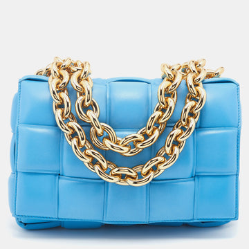 Bottega Veneta Blue Padded Leather Chain Cassette Shoulder Bag
