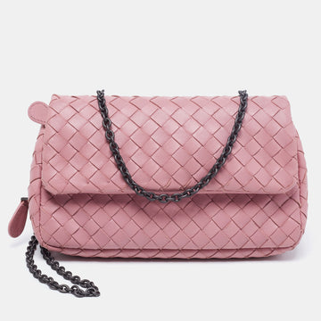 Bottega Veneta Pink Intrecciato Leather Small Flap Chain Crossbody Bag