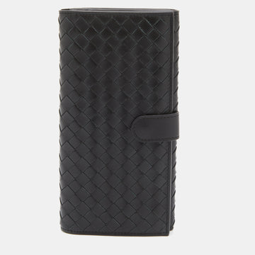 Bottega Veneta Black Intrecciato Leather Flap Continental Wallet