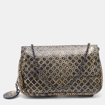 Bottega Veneta Black/Gold Intrecciomirage Leather Chain Shoulder Bag