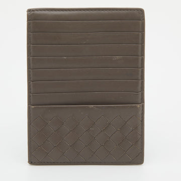 BOTTEGA VENETA Grey Intrecciato Leather Card Holder