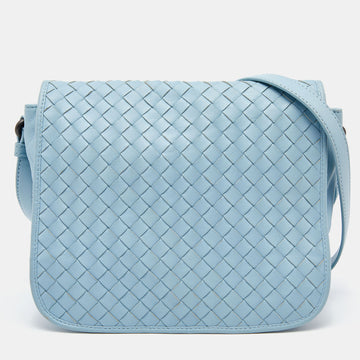 Bottega Veneta Light Blue Intrecciato Leather Flap Shoulder Bag