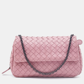 Bottega Veneta Light Pink Intreccaito Leather Olimpia Chain Shoulder Bag