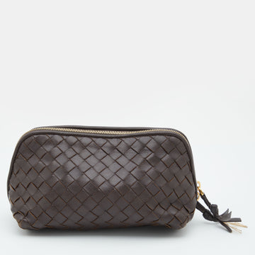 Bottega Veneta Dark Brown Intrecciato Leather Zip Pouch