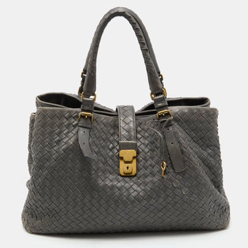 Bottega Veneta Dark Grey Intrecciato Leather Roma Tote