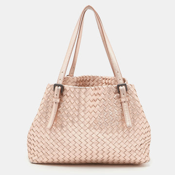 Bottega Veneta Metallic Rose Gold Intrecciato Leather Cesta Tote