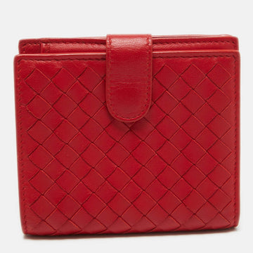 Bottega Veneta Red Intrecciato Leather French Compact Wallet