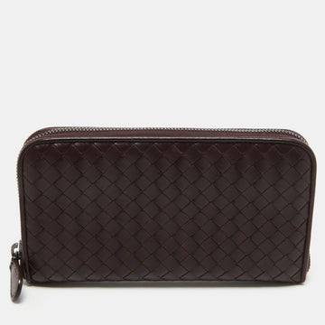 Bottega Veneta Burgundy Intrecciato Leather Zip Around Continental Wallet