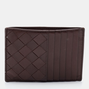 BOTTEGA VENETA Brown Intrecciato Leather Zip Card Holder