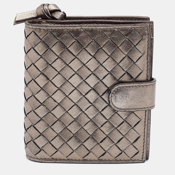 BOTTEGA VENETA Metallic Intrecciato Leather French Compact Wallet