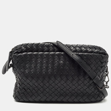 Bottega Veneta Black Intrecciato Leather Zip Crossbody Bag