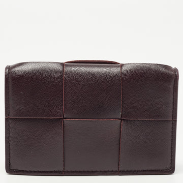 BOTTEGA VENETA Dark Burgundy Intrecciato Leather Flap Card Case