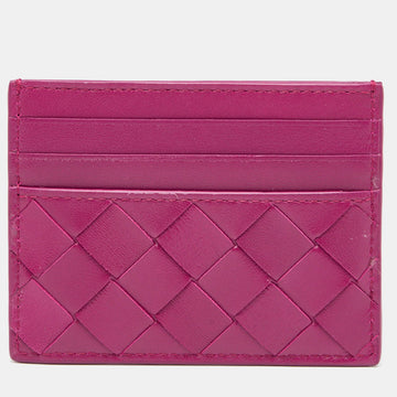 BOTTEGA VENETA Fuchsia Intrecciato Leather Card Holder