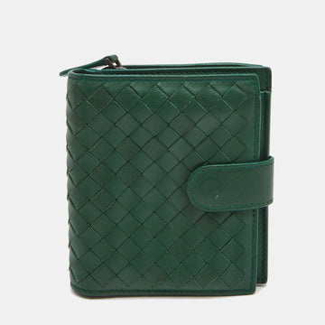 BOTTEGA VENETA Green Intrecciato Leather French Compact Wallet