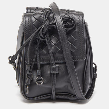 BOTTEGA VENETA Black Intrecciato Leather Double Micro Crossbody Bag