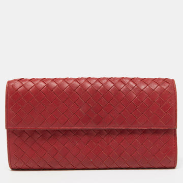 BOTTEGA VENETA Red Intrecciato Leather Flap Continental Wallet