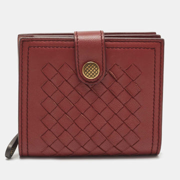 BOTTEGA VENETA Red Intrecciato Leather Bifold Zip Wallet