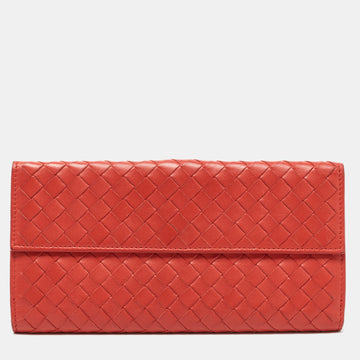 BOTTEGA VENETA Red Intrecciato Leather Flap Continental Wallet